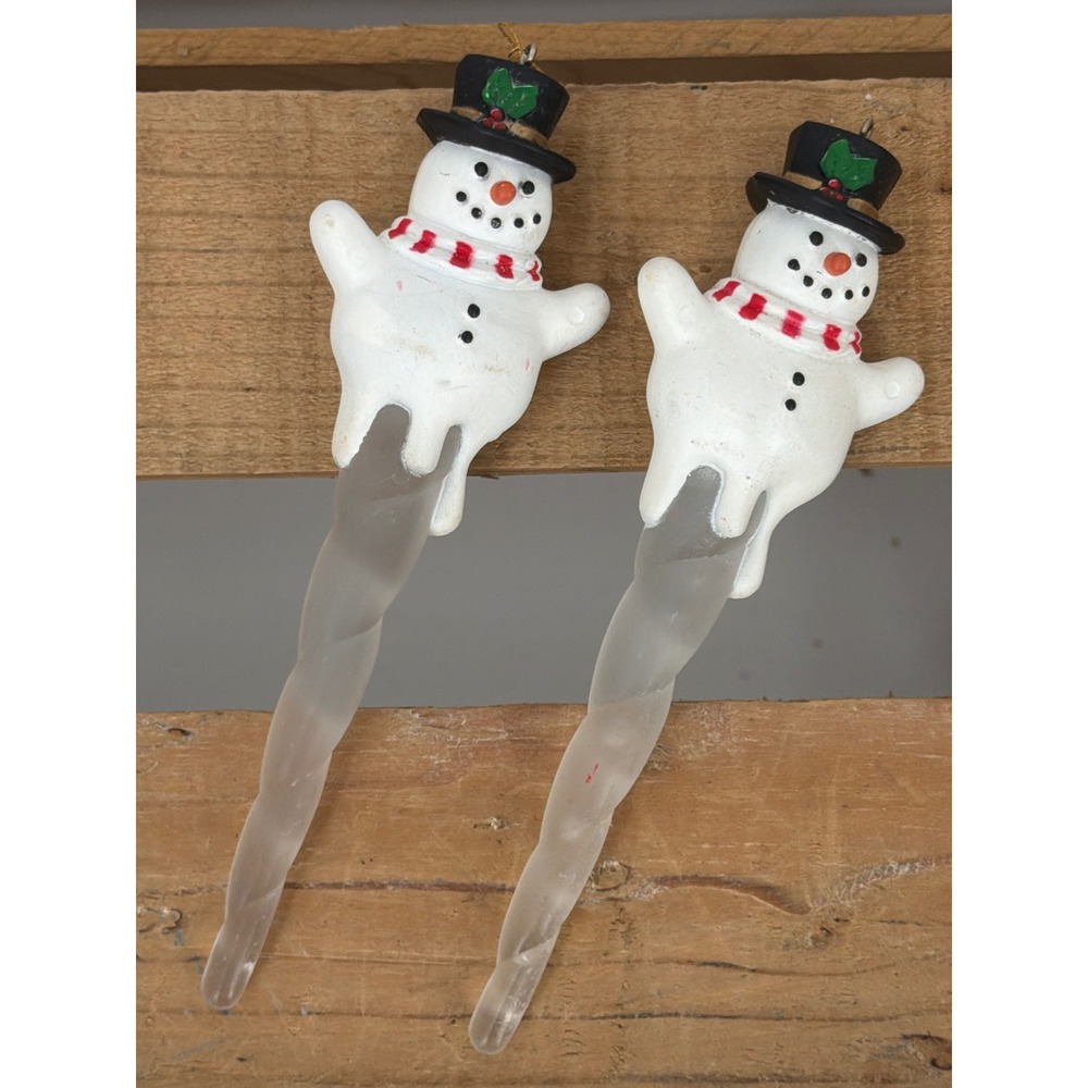 2 Hallmark Snowman Icicle Christmas Ornaments Frosted Winter Holiday Decor